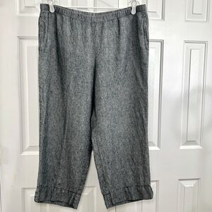 J Jill Love Linen Grey Black Pull On Elastic 100% Linen Pants Size Large
